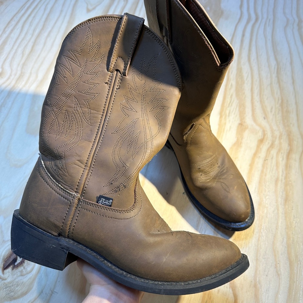 Justin Mens JB1100 Butch Farm & Ranch Brown Leather Cowboy Work Boots Size 9.5EE